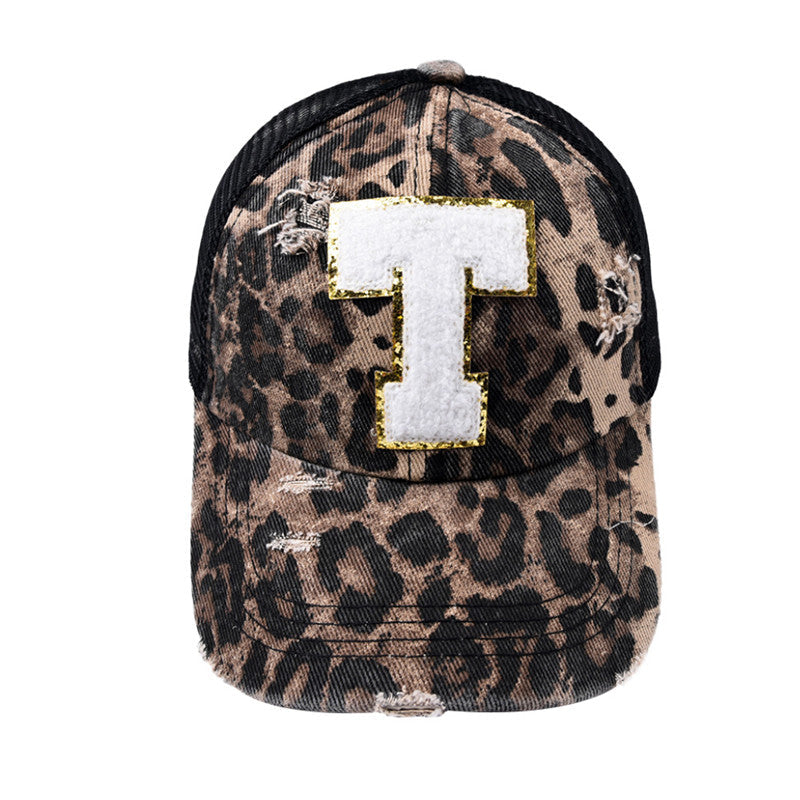 Alphabet Baseball Cap With Leopard Print