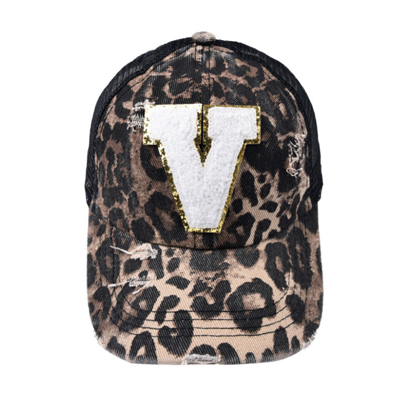 Alphabet Baseball Cap With Leopard Print