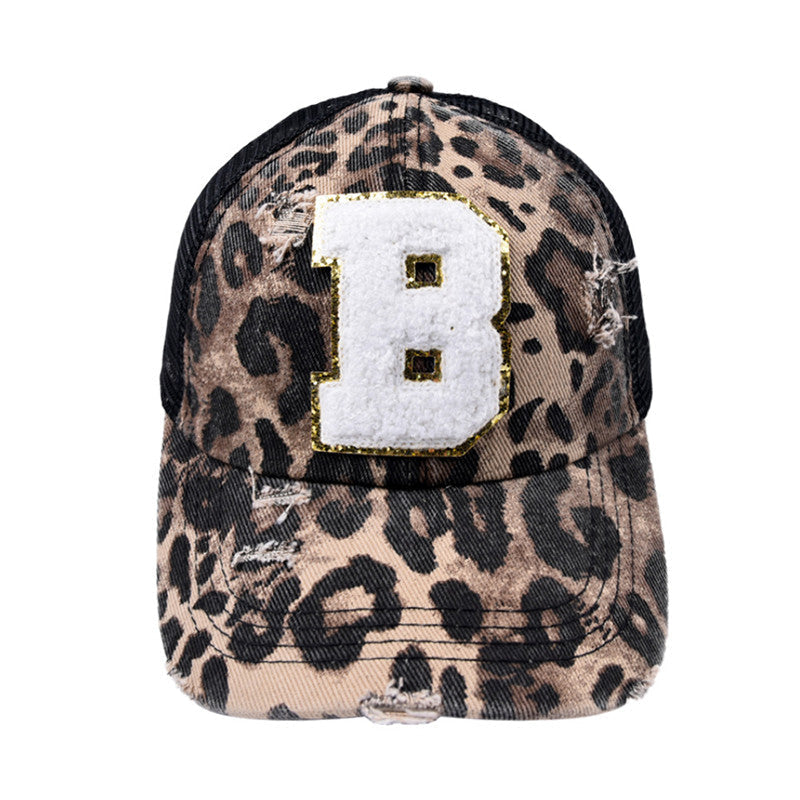 Alphabet Baseball Cap With Leopard Print