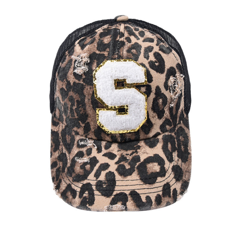 Alphabet Baseball Cap With Leopard Print