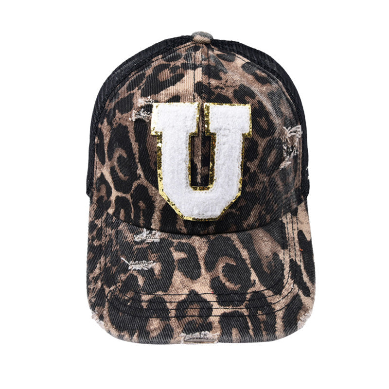 Alphabet Baseball Cap With Leopard Print