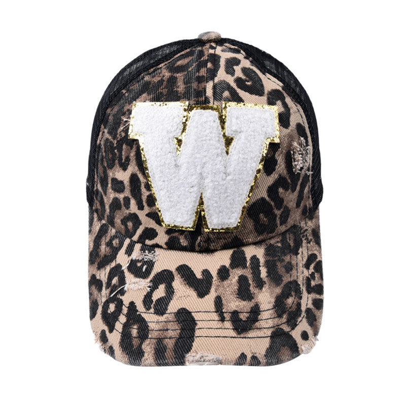 Alphabet Baseball Cap With Leopard Print