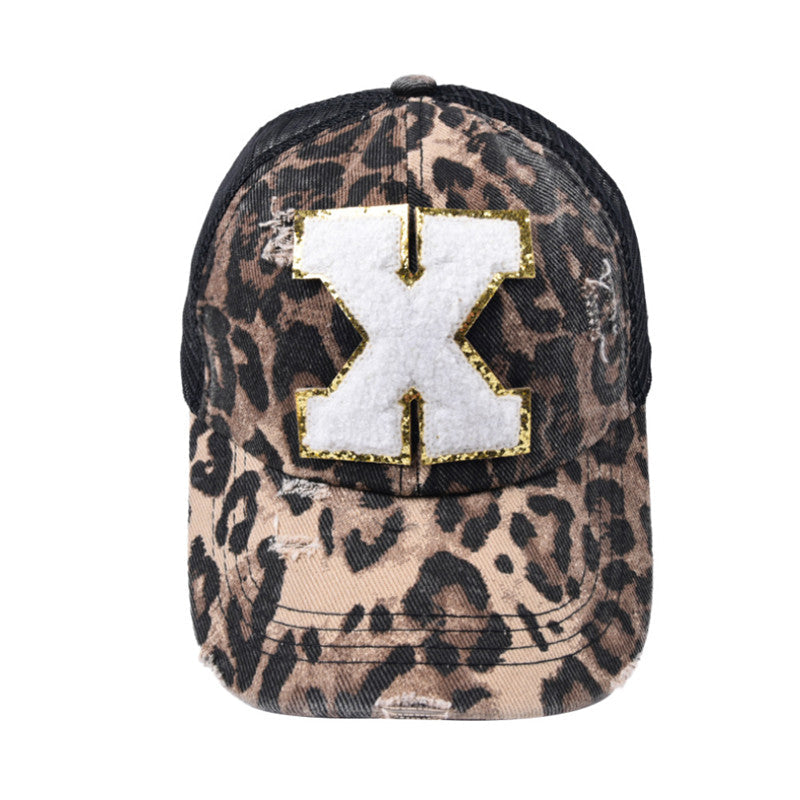 Alphabet Baseball Cap With Leopard Print