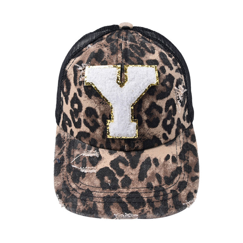 Alphabet Baseball Cap With Leopard Print