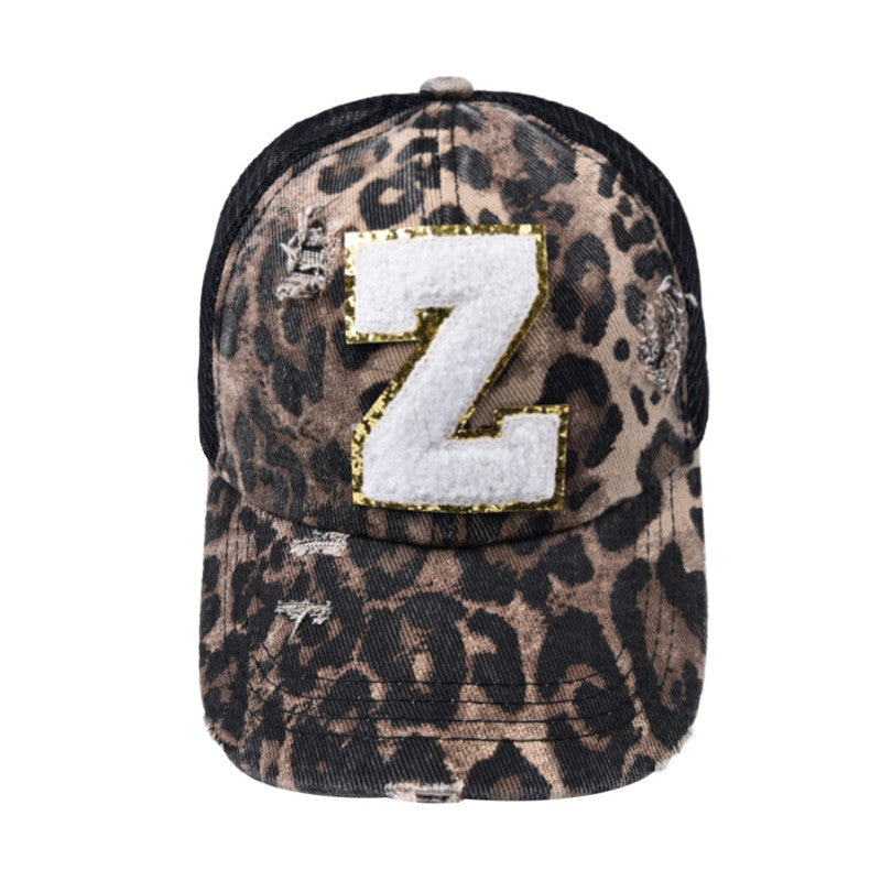 Alphabet Baseball Cap With Leopard Print