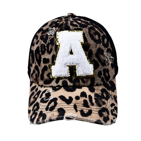 Alphabet Baseball Cap With Leopard Print