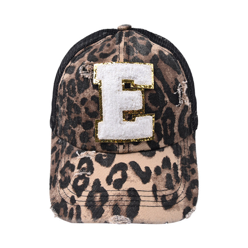 Alphabet Baseball Cap With Leopard Print