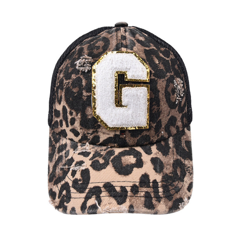 Alphabet Baseball Cap With Leopard Print