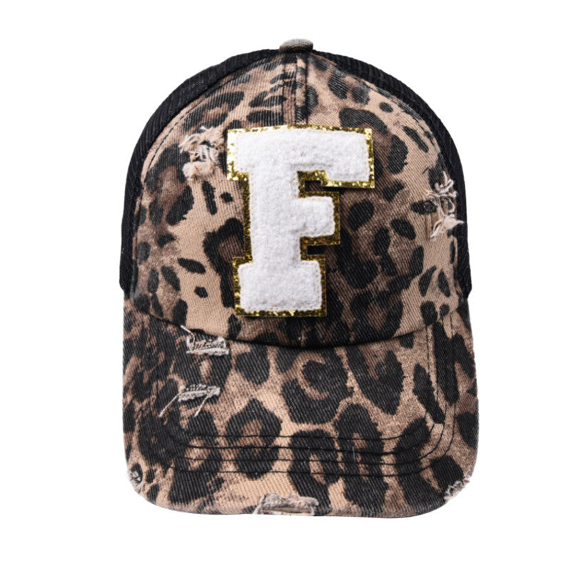 Alphabet Baseball Cap With Leopard Print