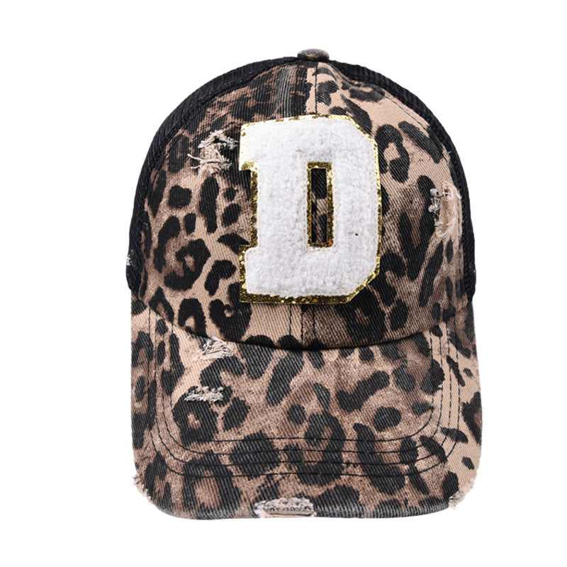 Alphabet Baseball Cap With Leopard Print