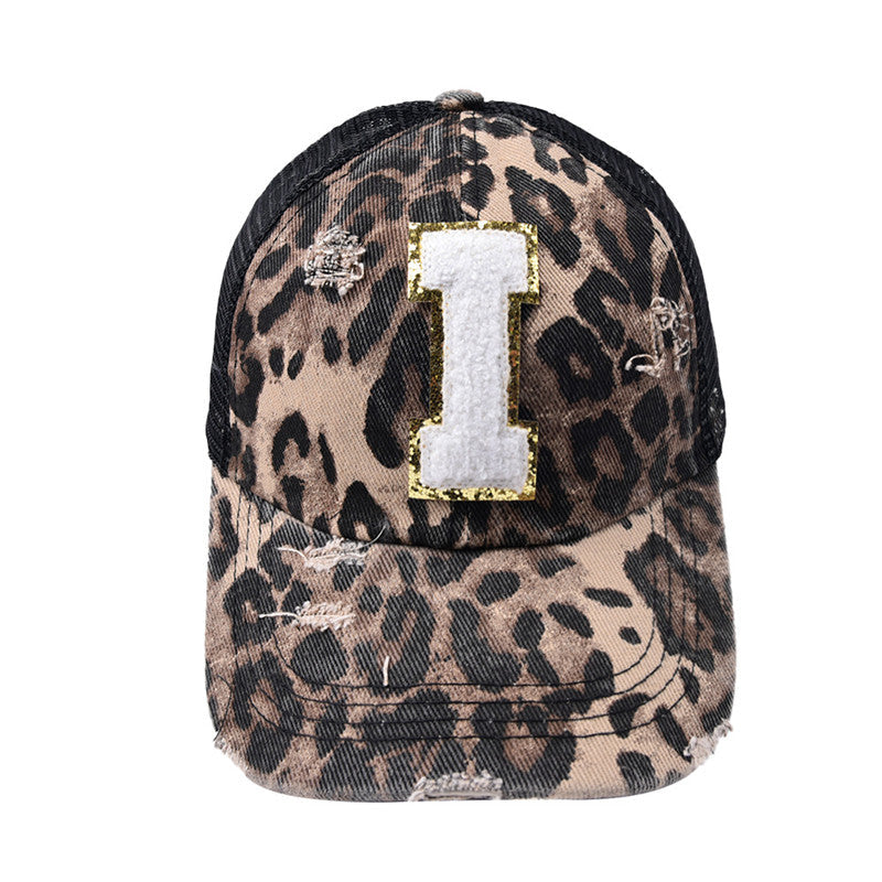 Alphabet Baseball Cap With Leopard Print