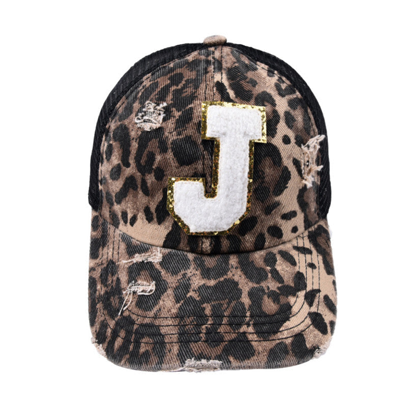 Alphabet Baseball Cap With Leopard Print