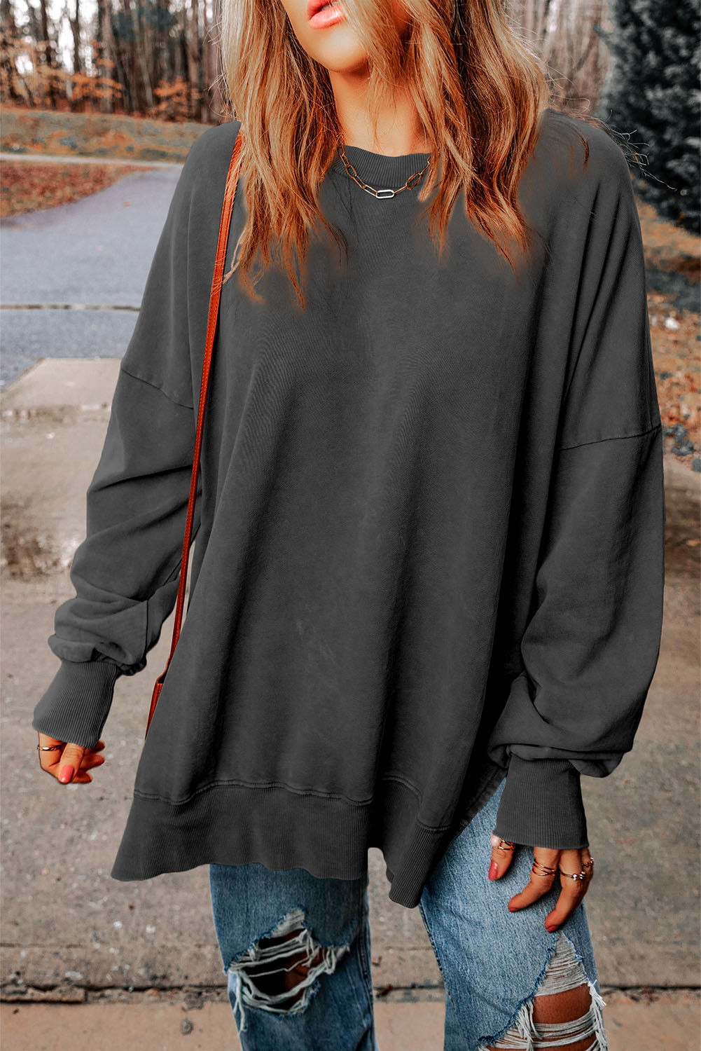 Ribbed Trim Oversized Sweatshirt