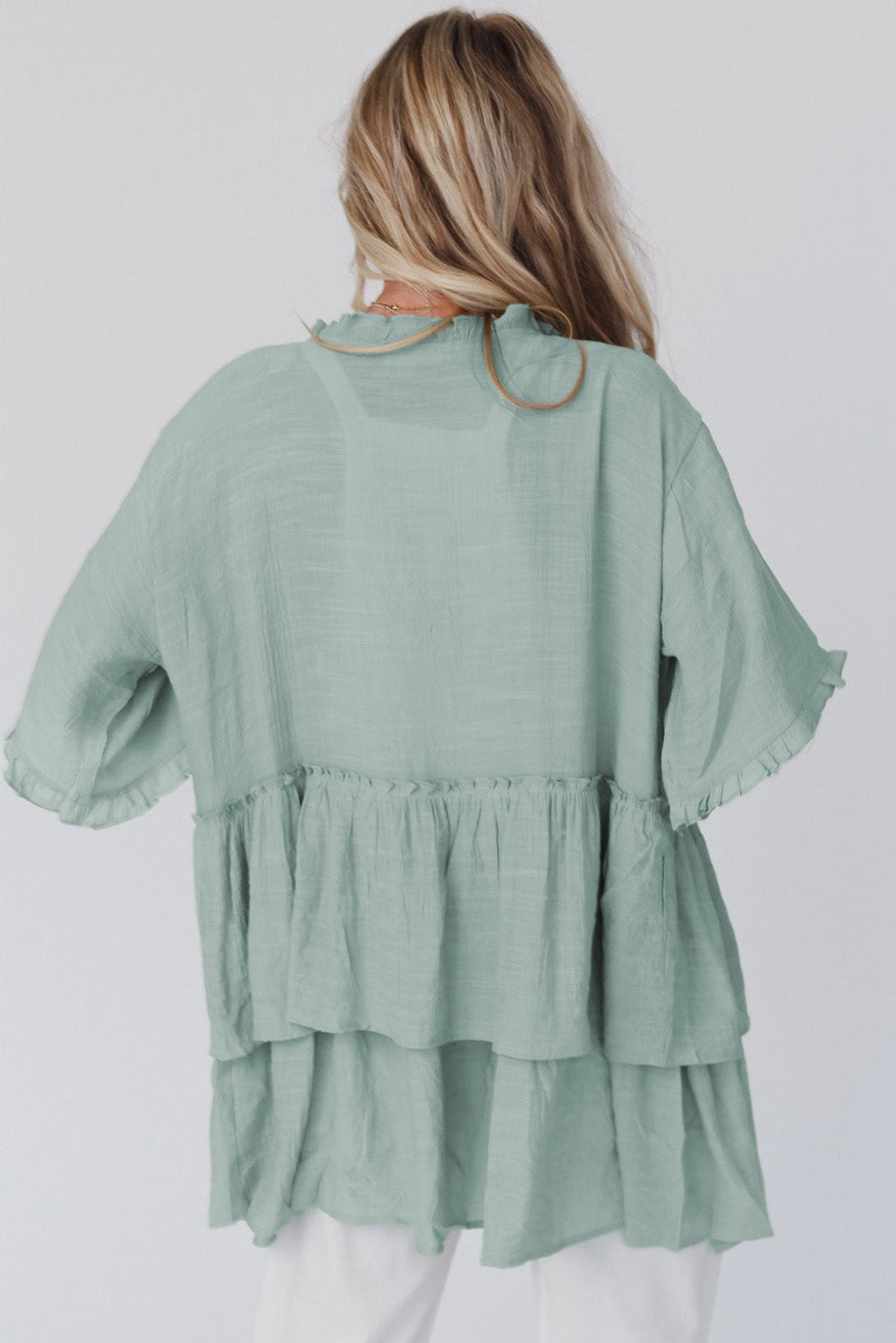 Ruffled Trim Half Sleeve Kimono