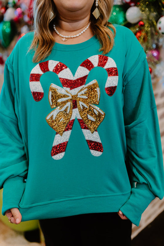 Sequined Candy Cane Terrycloth Sweatshirt