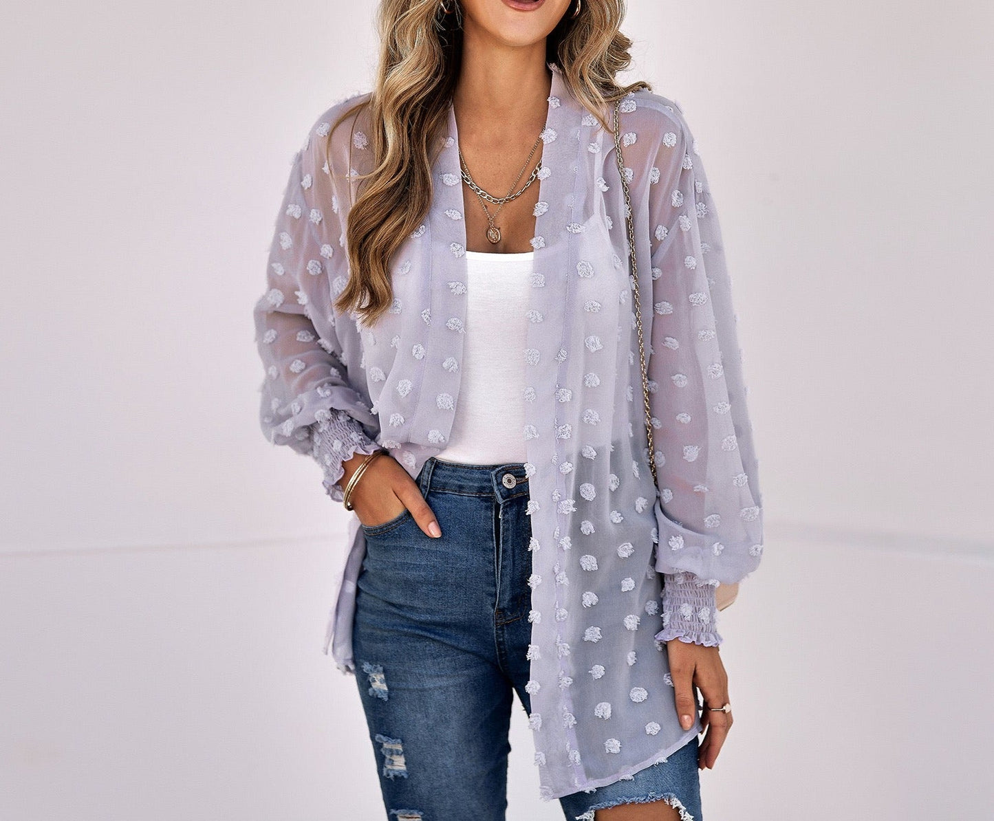 Swiss Dot Sheer Open Cardigan