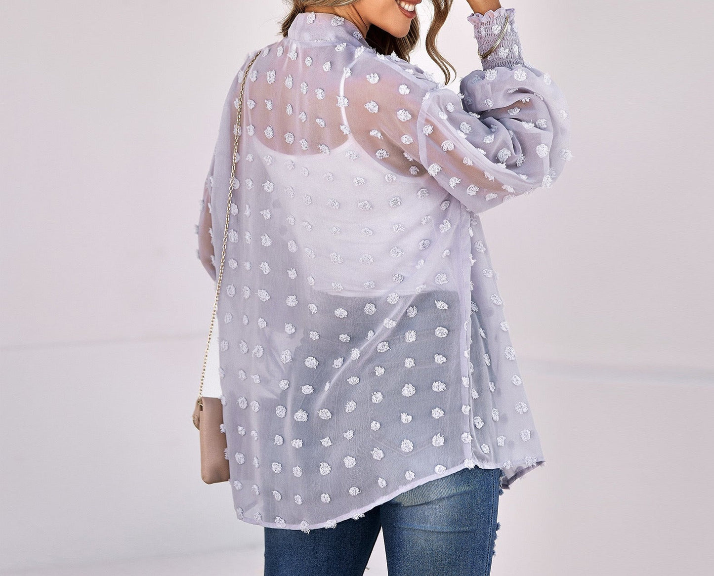 Swiss Dot Sheer Open Cardigan