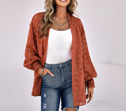 Swiss Dot Sheer Open Cardigan