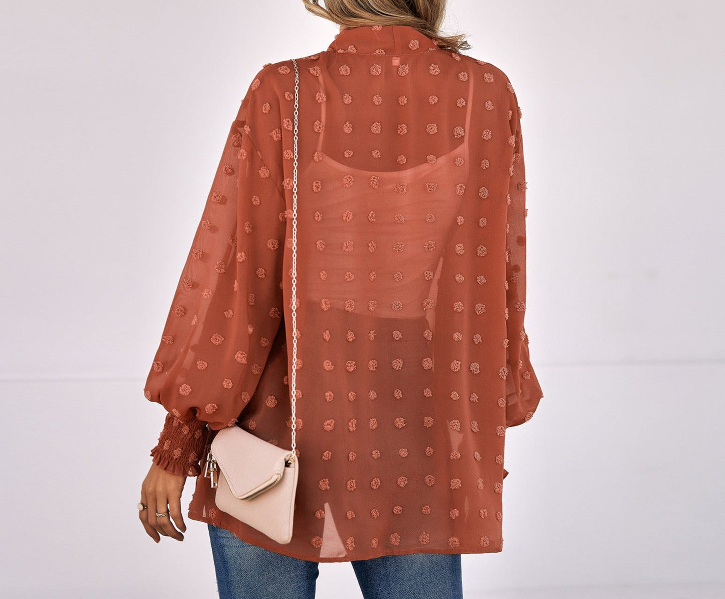 Swiss Dot Sheer Open Cardigan