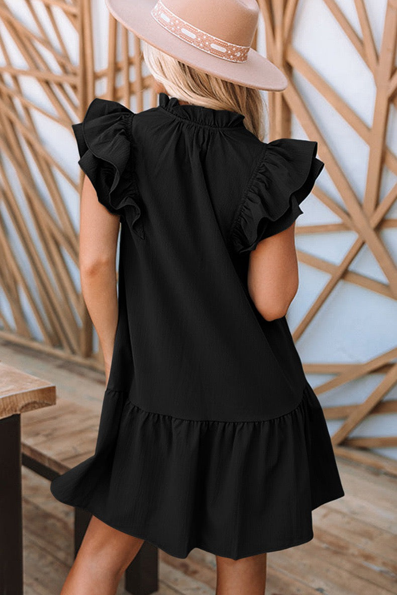 V Neck Flutter Trim Dress