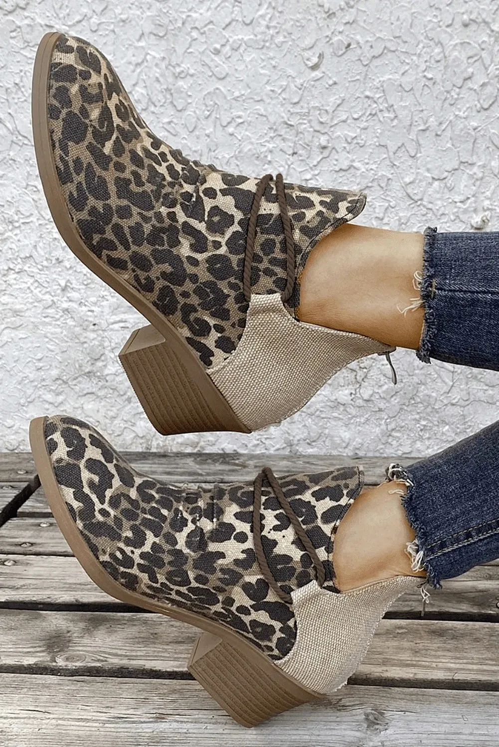 Pointed Toe Square Heel Leopard Boots