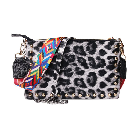 Leopard Rivet Crossbody Funky Strap Bag