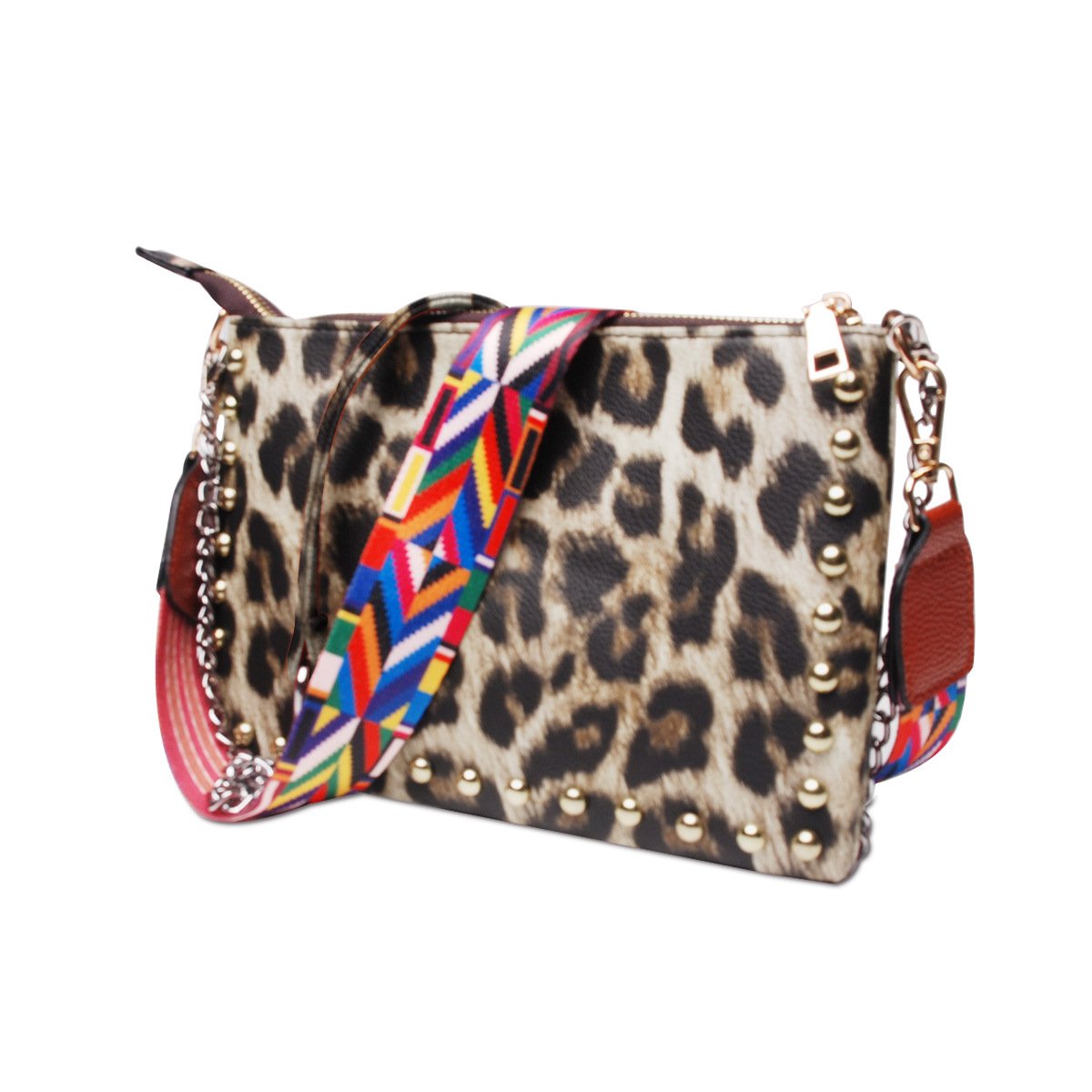 Leopard Rivet Crossbody Funky Strap Bag