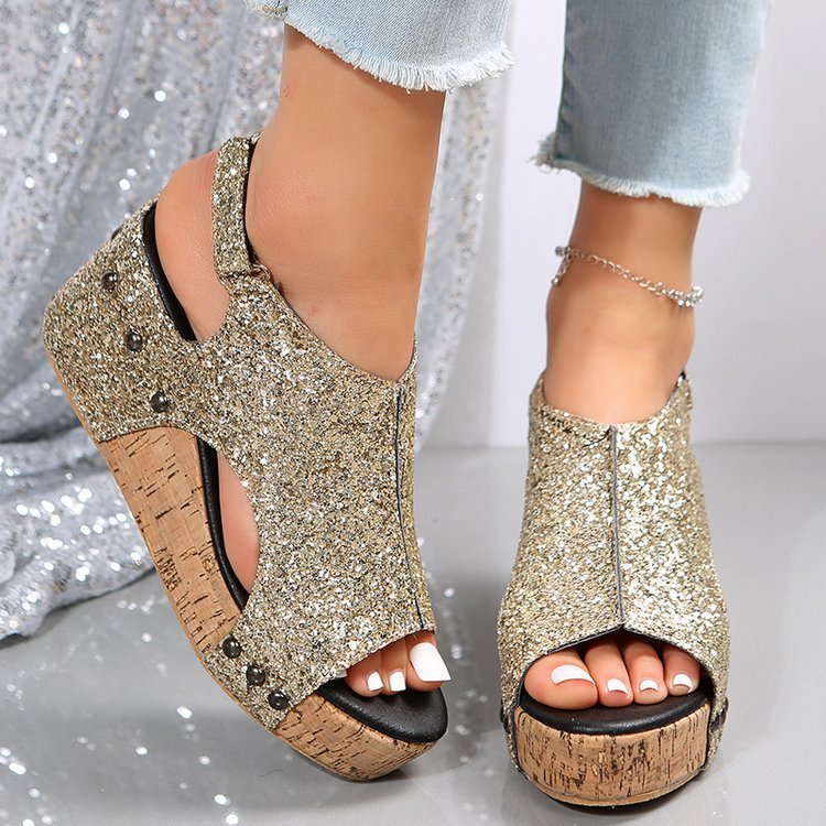 Sequin Wedge Platform Sandals