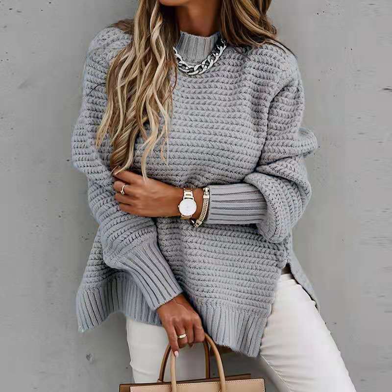 Round Neck Slit Sweater