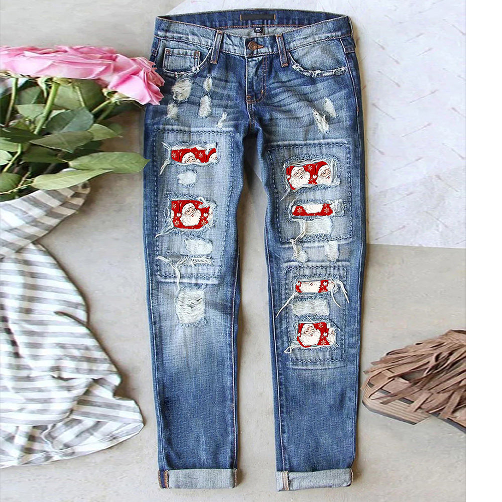 Printed Ripped Jeans