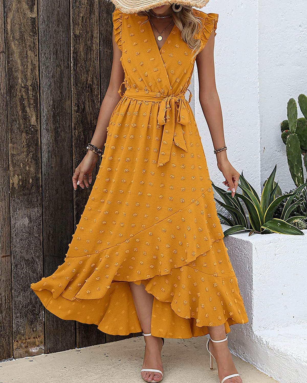 Polka Dot Ruffle Sleeve Tie Dress