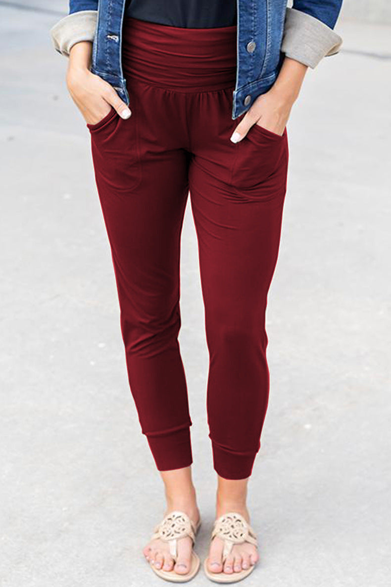 High Waist Pleated Pocket Leggings