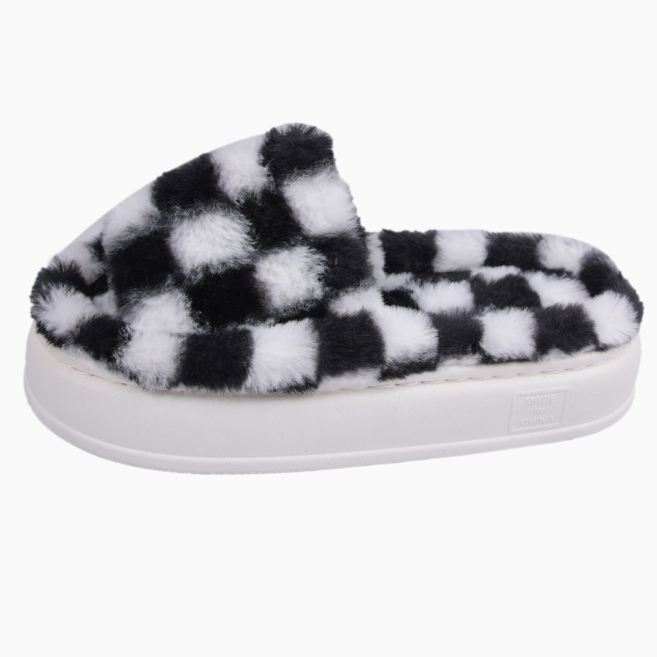 Checkerboard Furry Slippers