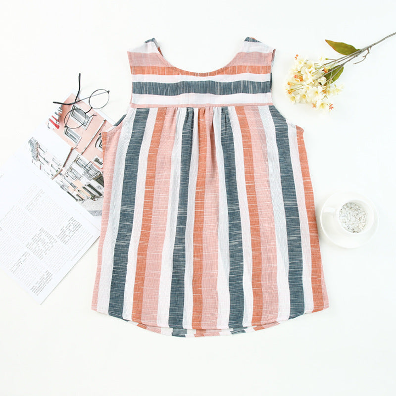 V Neck Striped Print Tank Top