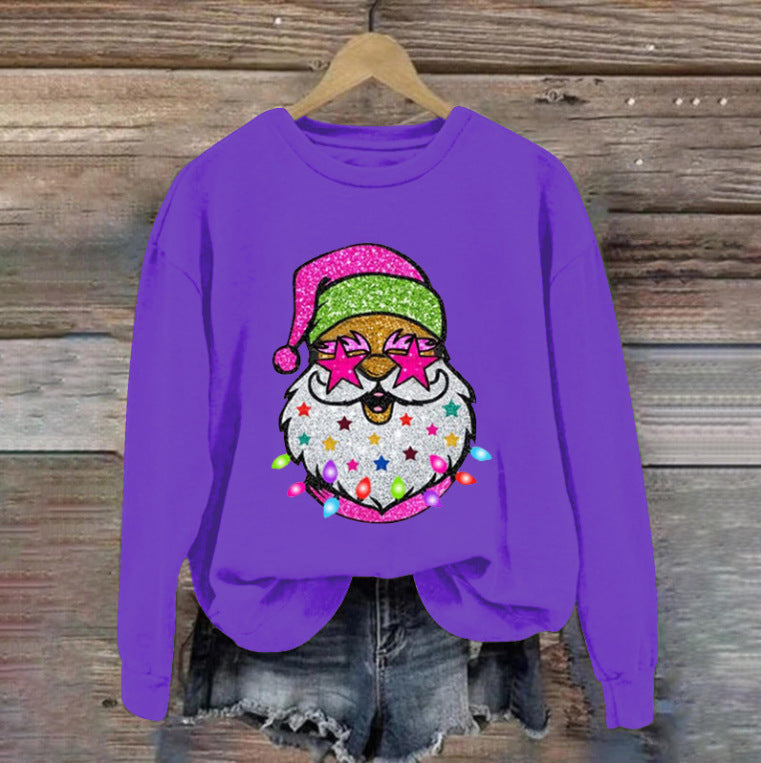 Santa Print Crew Neck Top