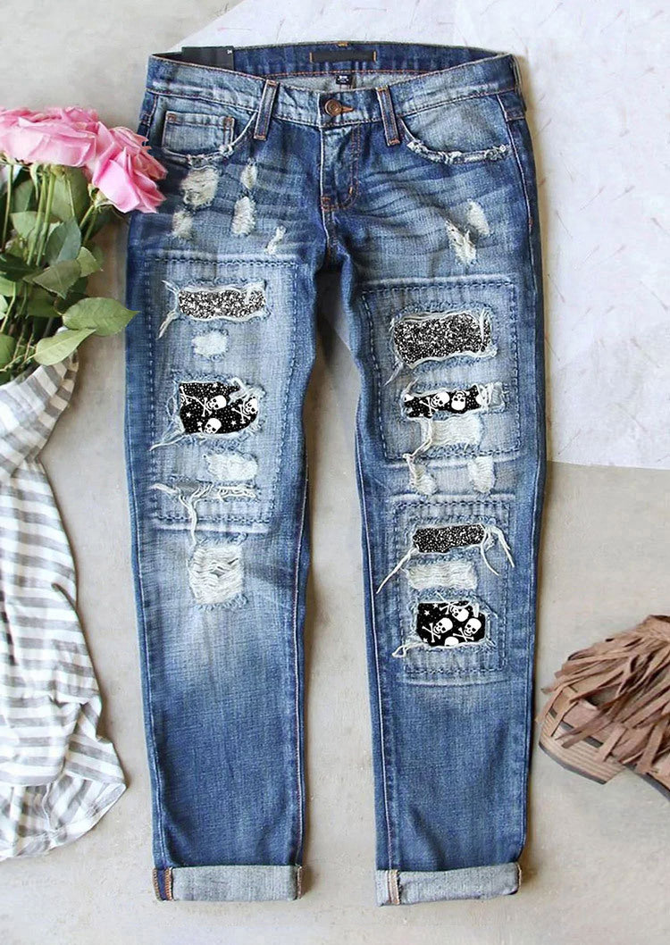 Printed Ripped Jeans