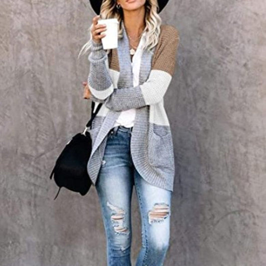 Open Front Knit Contrast Cardigan