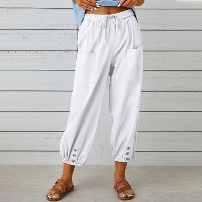 Linen Cropped Wide Leg Pants