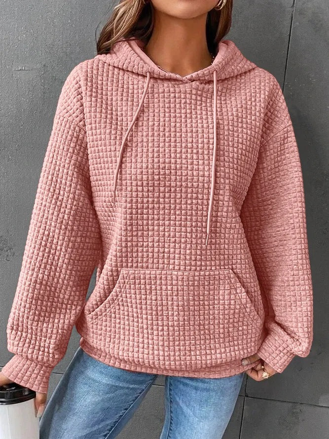 Waffle Hooded Long-sleeved Sweatshirt