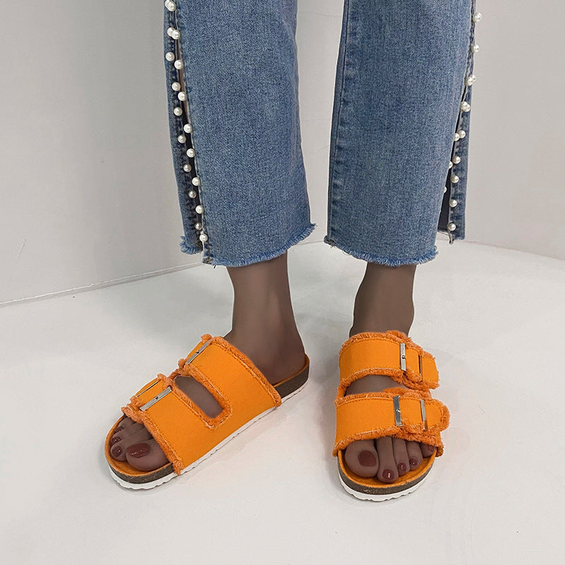 Denim Belt Buckle Sandals