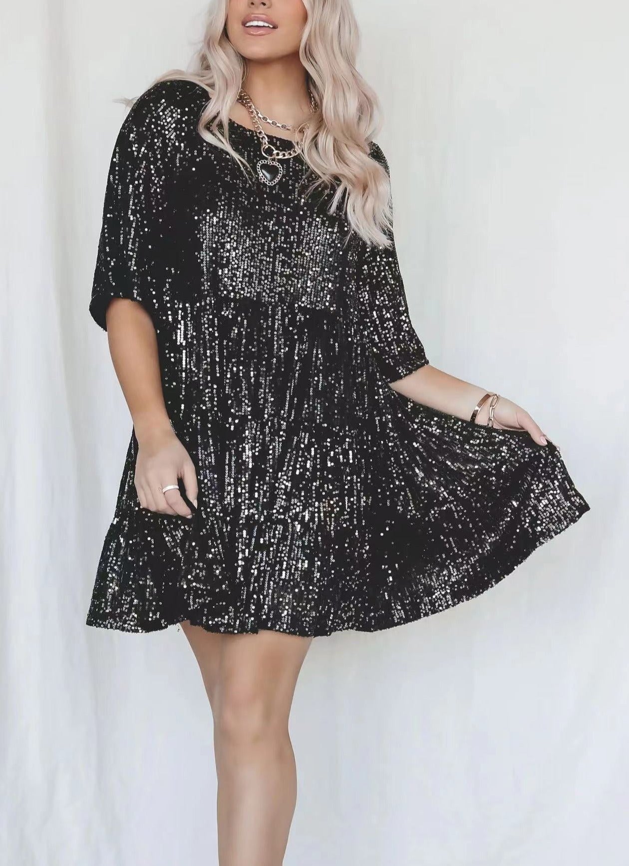 Sequin Crew Neck Dress