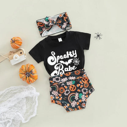 Halloween Print Top + Shorts Set