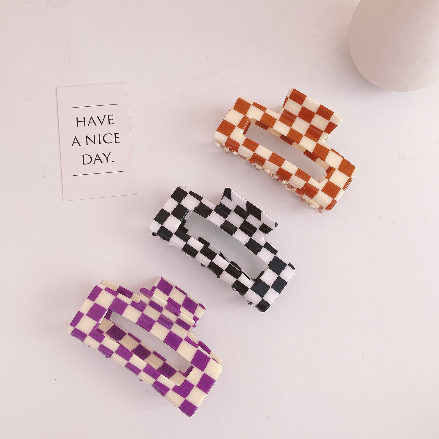 Acrylic Plaid Hair Clip|3pcs