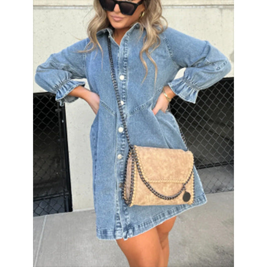 Balloon Sleeve Shirt Denim Dress