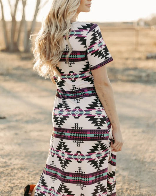 Western Geometric Pattern Maxi Dress