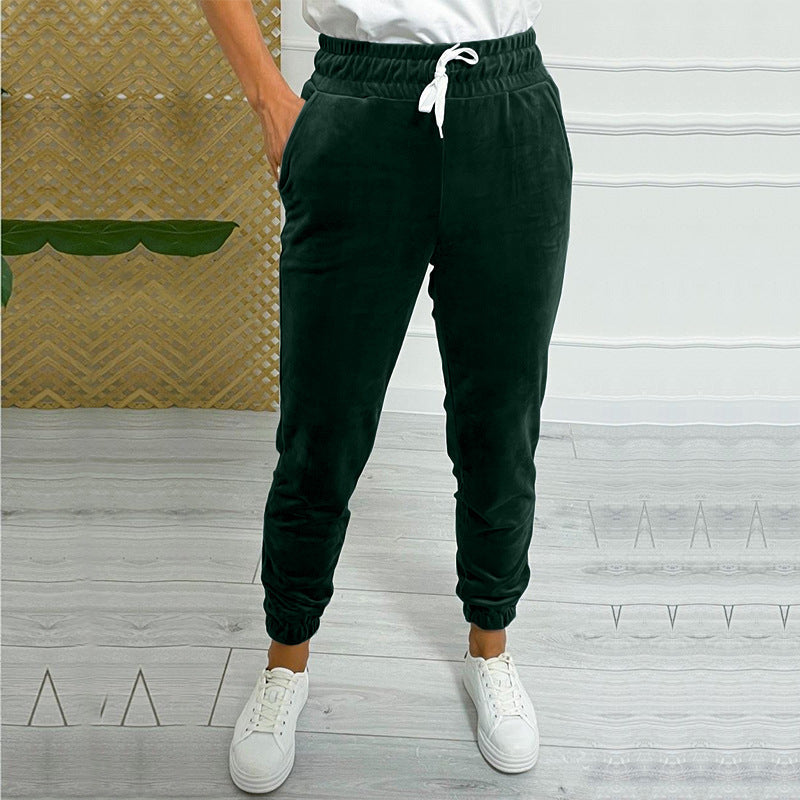 Drawstring Velvet Jogger Pants