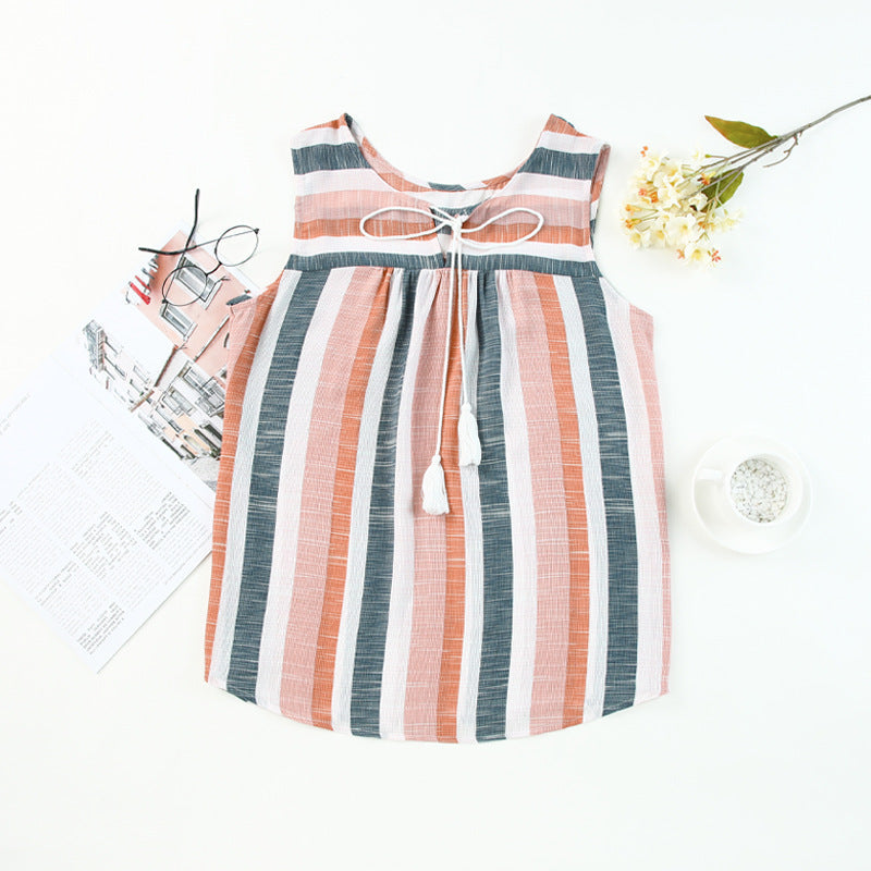 V Neck Striped Print Tank Top