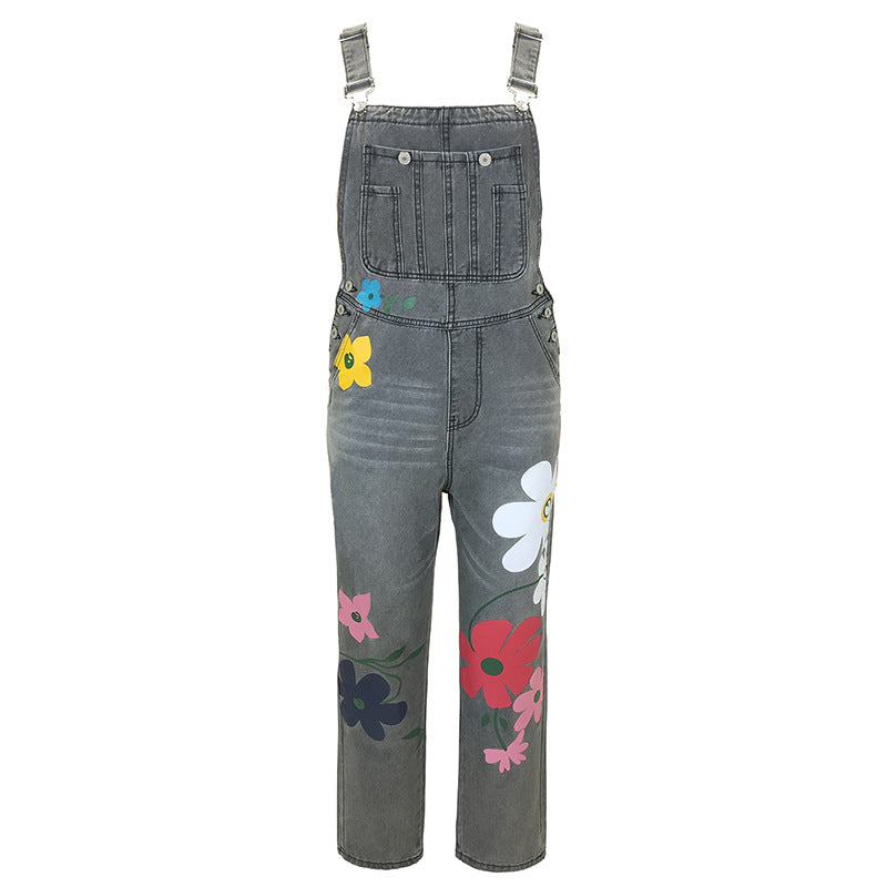 Printed Suspender Jeans