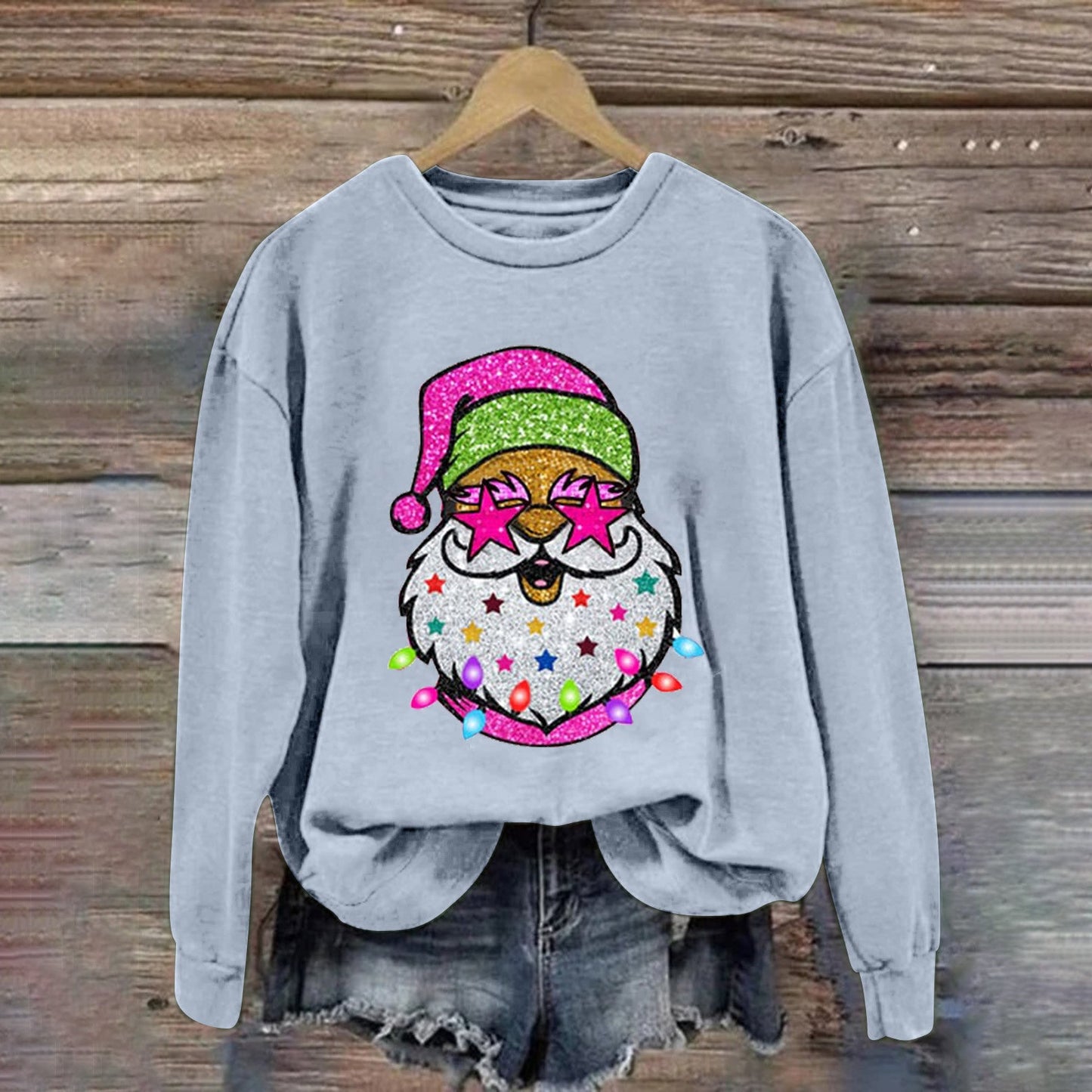 Santa Print Crew Neck Top