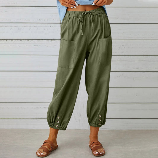 Linen Cropped Wide Leg Pants